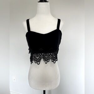 UK2LA Black Crop Top with Lace Trim - Size Large
